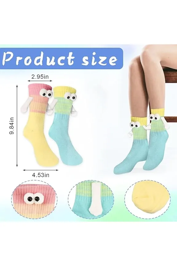 2 Pairs Holding Hands Socks Funny Magnetic Couple Socks for Bestie Lovers Boyfriend Anniversaries Halloween Christmas Gifts