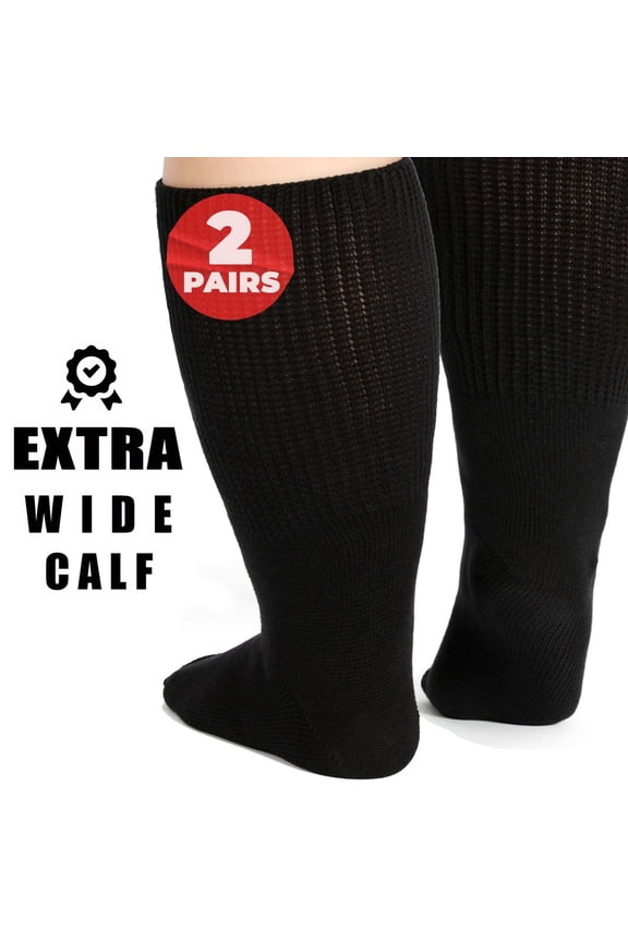 2 Pairs Hospital Socks for Men with Grips, Non Slip Socks for Men & Women, Diabetic Socks for Men, Extra Wide Socks for Swollen Feet