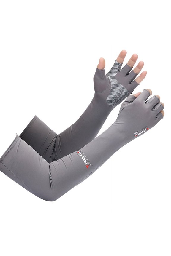 2 Pairs Ice Cool Sun Protection Arm Sleeves - Breathable UV Block Quick Dry Elastic Sports Arm Covers for Cycling Running Fishing Climbing with 5-Finger Cuff