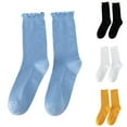 thumbnail image 1 of 2 Pairs Japanese Style Ribbed Solid Color Thermal Socks Spring Autumn Women Ruffle Cuffs Mid-Tube Socks,Black, 1 of 8