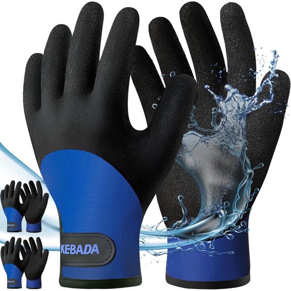 2 Pairs KEBADA T2 Cold-Weather Waterproof Work Gloves - Insulated Thermal Gloves for Men & Women, Heavy-Duty Grip, Large, Blue