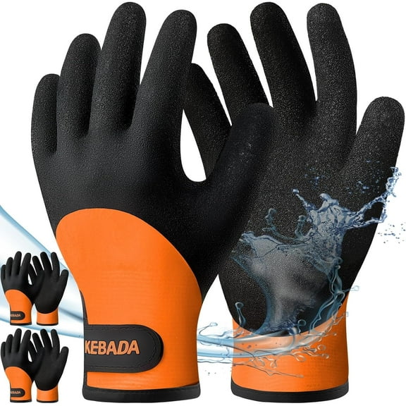 2 Pairs KEBADA T2 Cold-Weather Waterproof Work Gloves - Insulated Thermal Gloves for Men & Women, Heavy-Duty Grip, X-Large, Orange