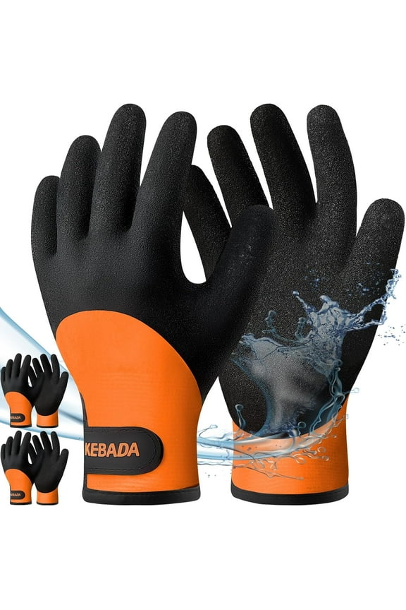 2 Pairs KEBADA T2 Cold-Weather Waterproof Work Gloves - Insulated Thermal Gloves for Men & Women, Heavy-Duty Grip, X-Large, Orange