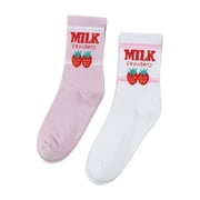 2 Pairs Kawaii Sweet Milk Strawberry Women Girls Unisex Socks Harajuku Cartoon Cute Sock