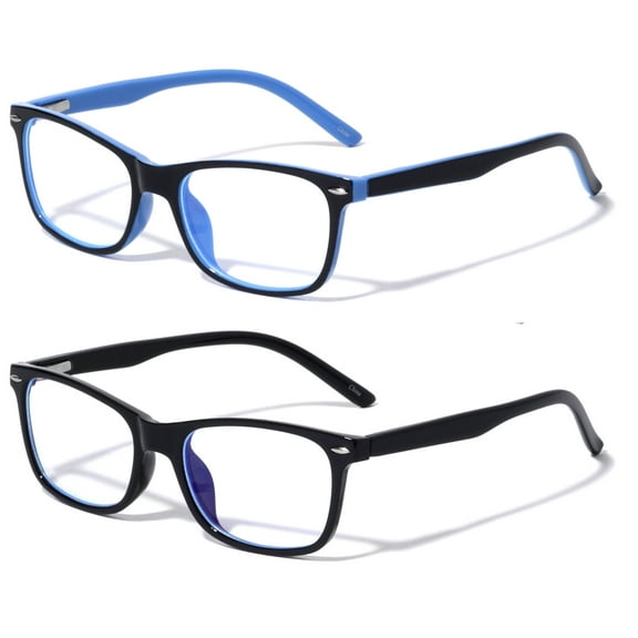 2 Pairs Kids Blue Light Blocking Glasses, Anti Eyestrain & UV Protection, Computer Gaming TV Phone Glasses for Boys Girls - Clear Lens Eye Glasses (Age 4-11) Rectangle