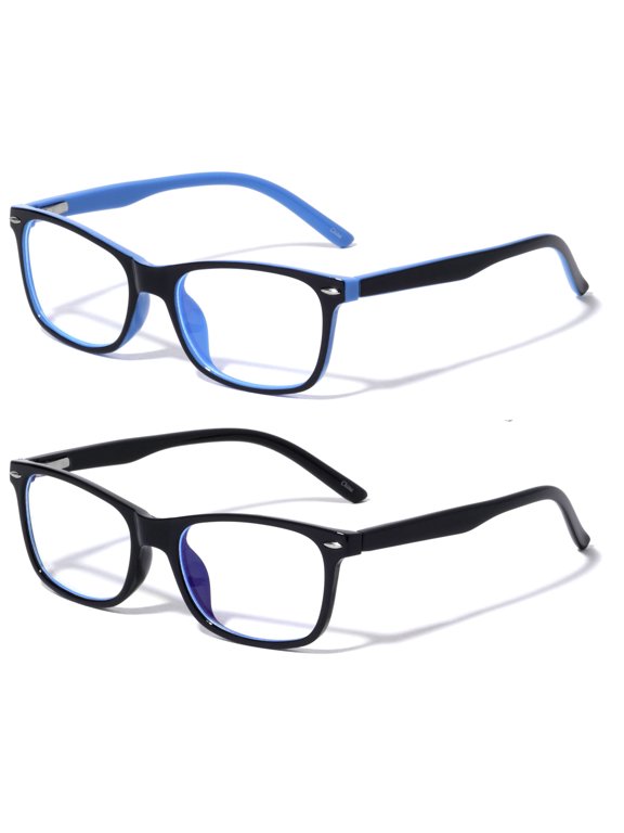 2 Pairs Kids Blue Light Blocking Glasses, Anti Eyestrain & UV Protection, Computer Gaming TV Phone Glasses for Boys Girls - Clear Lens Eye Glasses (Age 4-11) Rectangle