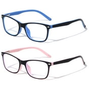 2 Pairs Kids Blue Light Blocking Glasses, Anti Eyestrain & UV Protection, Computer Gaming TV Phone Glasses for Boys Girls - Clear Lens Eye Glasses (Age 4-11) Re