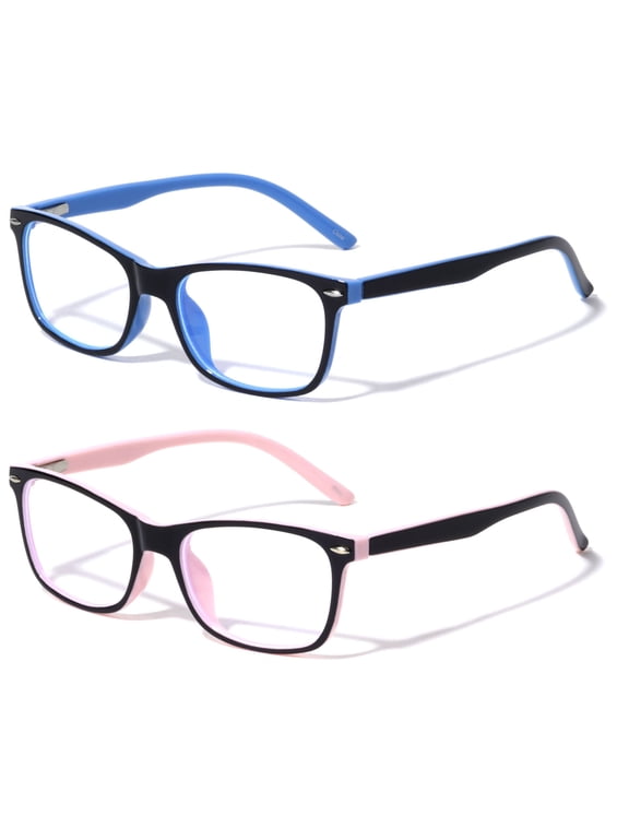 2 Pairs Kids Blue Light Blocking Glasses, Anti Eyestrain & UV Protection, Computer Gaming TV Phone Glasses for Boys Girls - Clear Lens Eye Glasses (Age 4-11) Rectangle