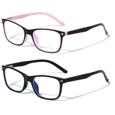 2 Pairs Kids Blue Light Blocking Glasses, Anti Eyestrain & UV Protection, Computer Gaming TV Phone Glasses for Boys Girls - Clear Lens Eye Glasses (Age 4-11) Rectangle