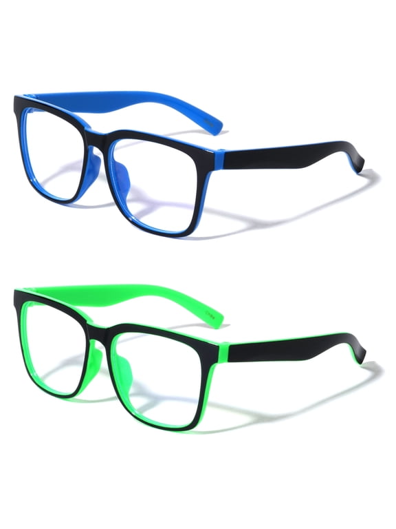2 Pairs Kids Blue Light Blocking Glasses, Anti Eyestrain & UV Protection, Computer Gaming TV Phone Glasses for Boys Girls - Clear Lens Eye Glasses (Age 4-11)