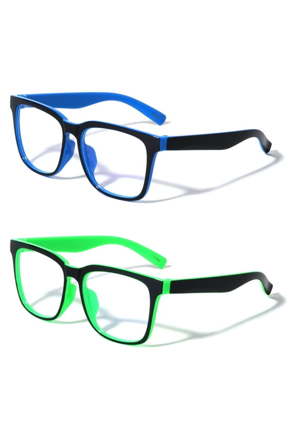 2 Pairs Kids Blue Light Blocking Glasses, Anti Eyestrain & UV Protection, Computer Gaming TV Phone Glasses for Boys Girls - Clear Lens Eye Glasses (Age 4-11)