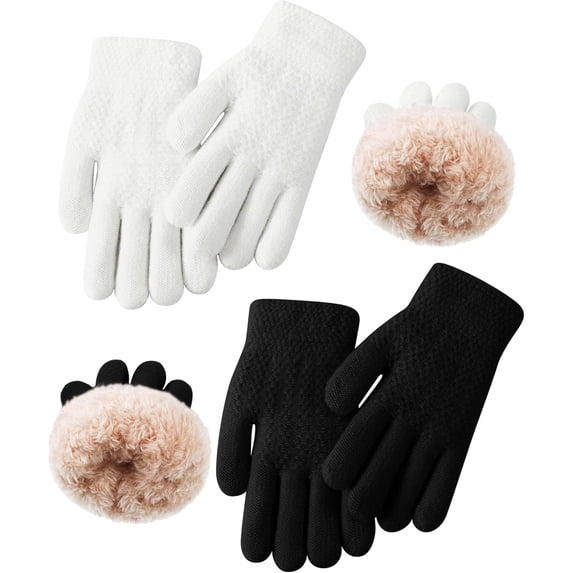 2 Pairs Kids Fleece Lined Gloves Winter Thick Warm Thermal Cable Knit Gloves for 6-10 Years Boys Girls