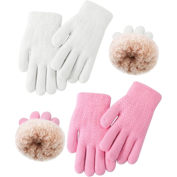 2 Pairs Kids Fleece Lined Gloves Winter Thick Warm Thermal Cable Knit Gloves for 6-10 Years Boys Girls