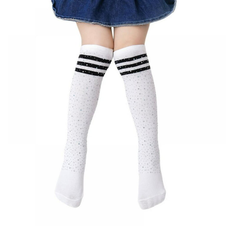 2 Pairs Kids Girls Sparkle Socks Rhinestone Stocking Shiny Socks Over Knee  High Stocking Toddler Children Long Casual Socks