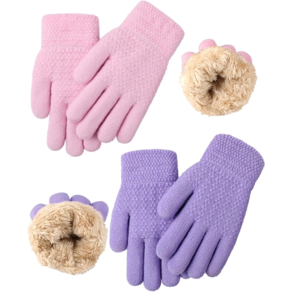 2 Pairs Kids Gloves Winter Thermal Wool Fleece Lined Gloves Thick Knit Glove for Cold Weather Boys Girls 5-12 Years