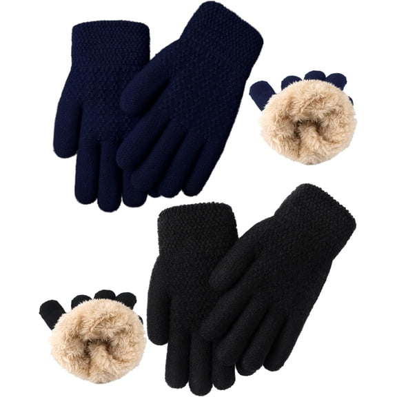 2 Pairs Kids Gloves Winter Thermal Wool Fleece Lined Gloves Thick Knit Glove for Cold Weather Boys Girls 5-12 Years