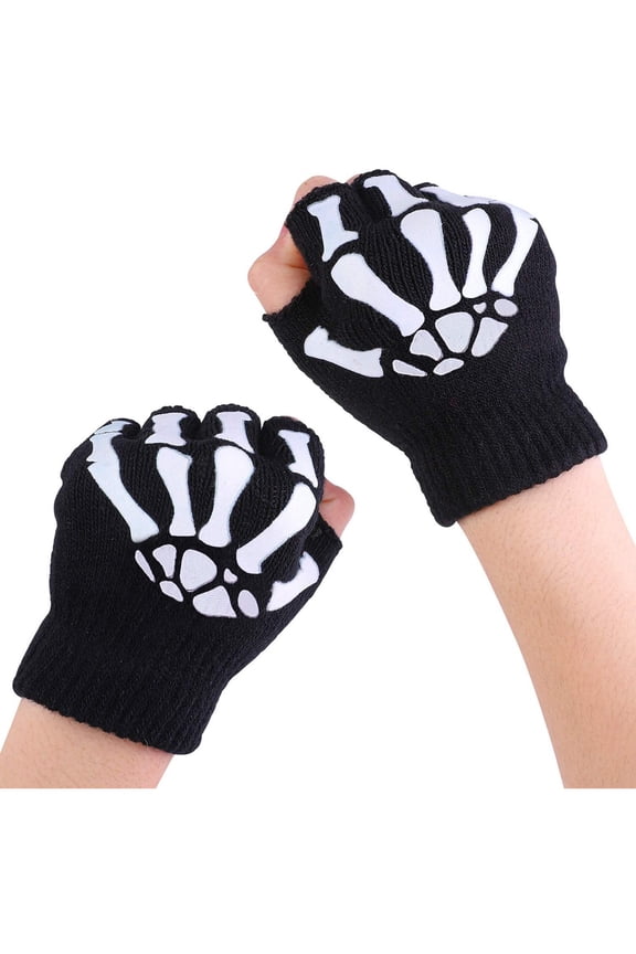 2 Pairs Kids Skeleton Kids Winter Glove Packs Warm Glow in The Boy Snowboards Dark Fingerless Knitted Gloves Warm Gloves for Toddlers Mitten Toddler Wool Glove Gantlet Gloves