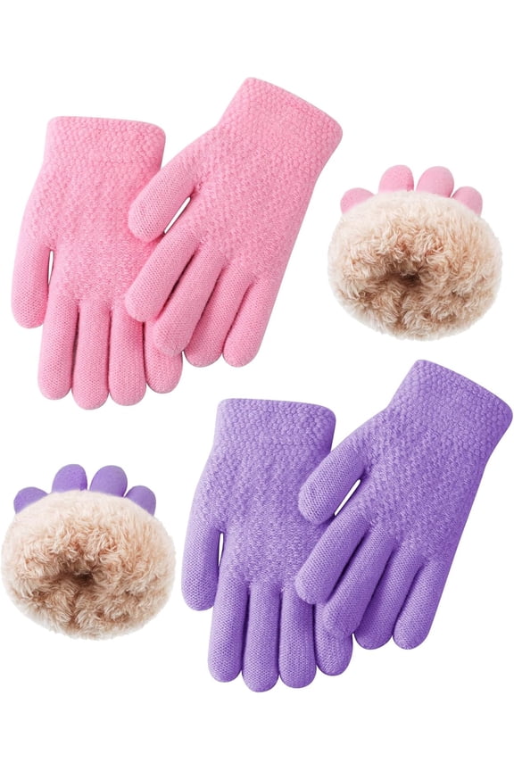 2 Pairs Kids Wool Fleece Lined Knit Gloves Winter Thick Warm Gloves Mittens for 5-10 Years Boys Girls