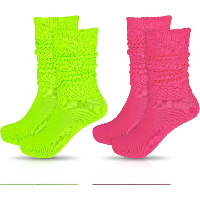 2 Pairs Knit Cotton Slouch Socks for Women - Extra Long Knee High Boot ...