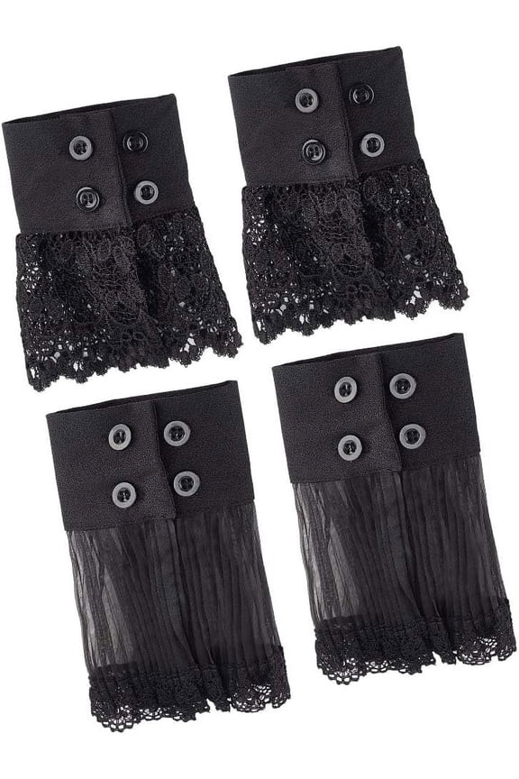 2 Pairs Lace Wrist Cuffs 2 Styles Black Gothic Floral Lace Cuffs Detachable False Sleeves Lace Stretch Wrist Cuffs Short Lace Gloves with Button for DIY Wedding Dess Sweater Prom Opera Theme