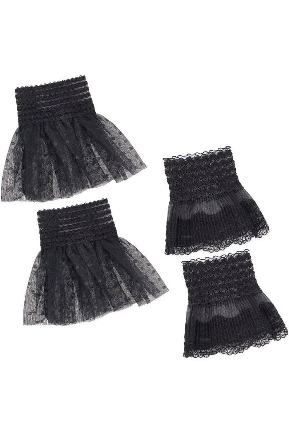 2 Pairs Lace Wrist Cuffs 2 Styles Black Gothic Floral Lace Ruffle Layered Cuffs Detachable False Sleeves Lace Stretch Wrist Cuffs Short Lace Gloves for Wedding Dess Sweater Prom Opera Theme Black