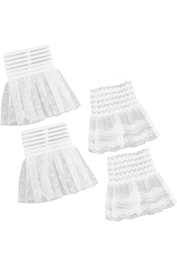 2 Pairs Lace Wrist Cuffs 2 Styles White Gothic Floral Lace Ruffle Layered Cuffs Detachable False Sleeves Lace Stretch Wrist Cuffs Short Lace Gloves for Wedding Dess Sweater Prom Opera Theme White