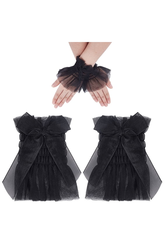 2 Pairs Lace Wrist Cuffs Ruffled Lace Cuff Short Lace Cuffs Elastic Bracelet Wrist Cuff for Women Party Wedding