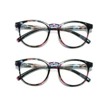 2 Pairs Ladies Womens Round Big Frame Blue Light Blocking Reading Glasses Spring Hinge Readers  0.75