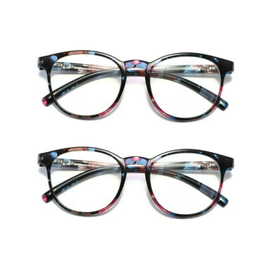 2 Pairs Ladies Womens Round Big Frame Blue Light Blocking Reading Glasses Spring Hinge Readers +0.75