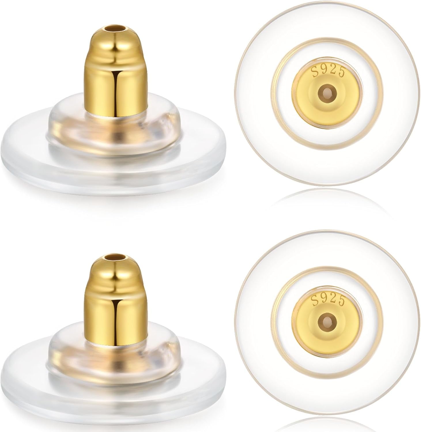 2 Pairs Large Earring Backs,925 Sterling Silver Earring Backs Replacements for Diamond Studs,14K Gold Plated Hypoallergenic Secure Earring Backs (12MM Gold)