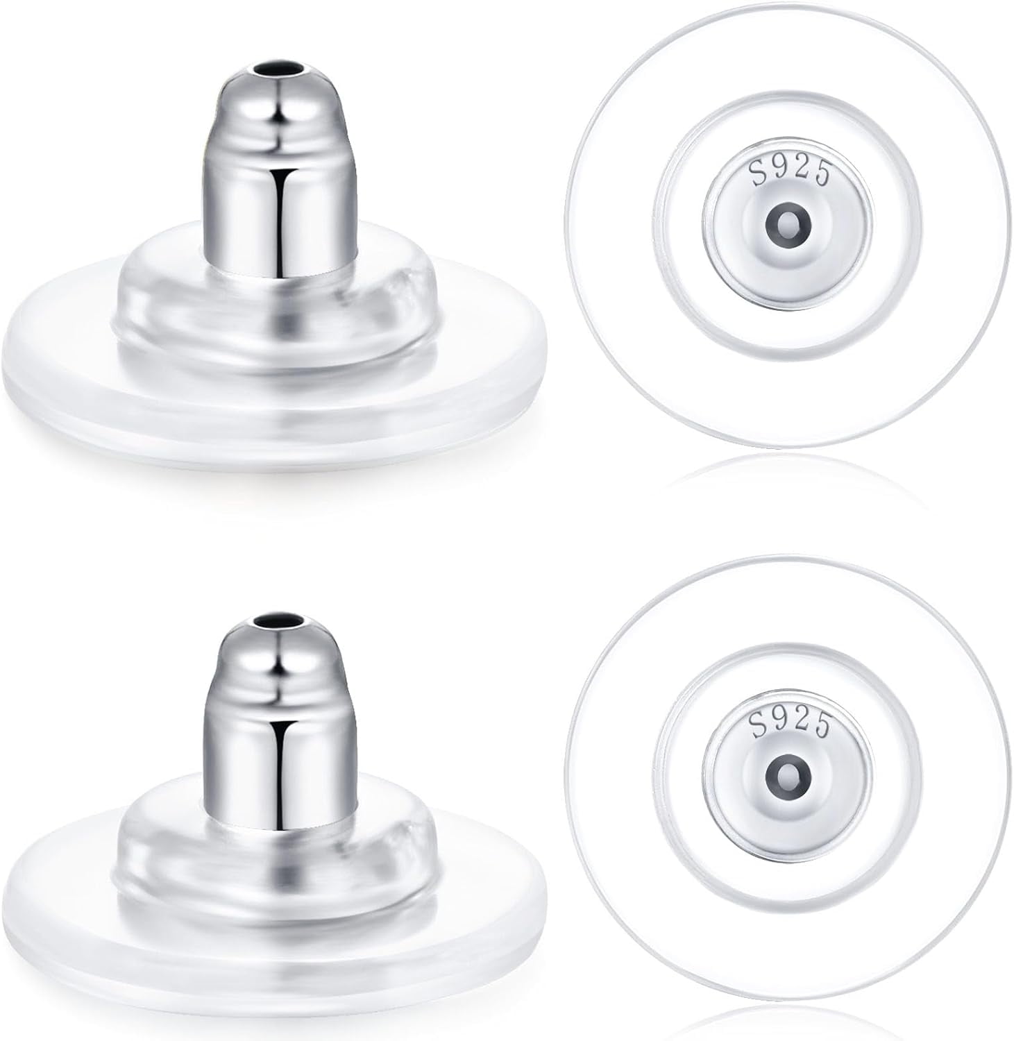 2 Pairs Large Earring Backs,925 Sterling Silver Earring Backs Replacements for Diamond Studs,14K Gold Plated Hypoallergenic Secure Earring Backs (12MM Silver)