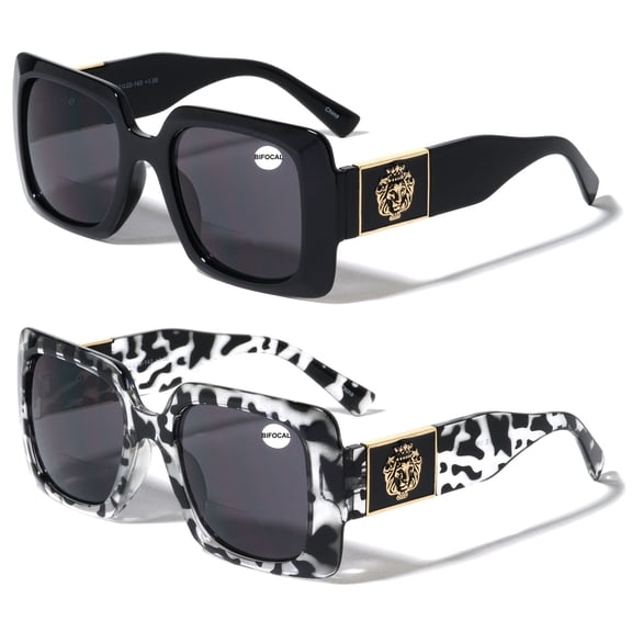 2 Pairs Large Oversized Bold Women Bifocal Reading Sunglasses Reader Glasses Lion Head +2.75