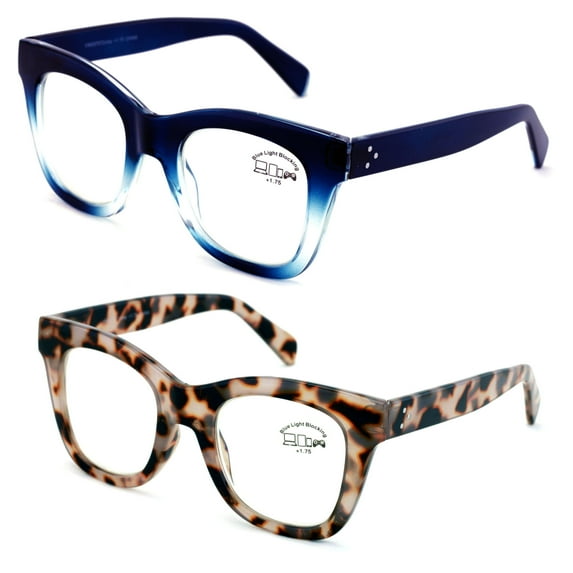 2 Pairs Large Women Bold Anti Blue Fatique Reading Glasses Reader 1.25