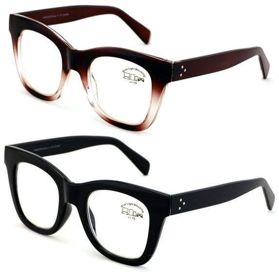 2 Pairs Large Women Bold Anti Blue Fatique Reading Glasses Reader 3.00