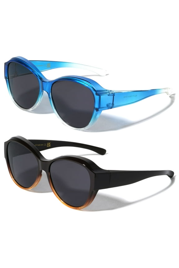 2 Pairs Large Women Round Polarized Fit over Sunglasses - Wear Over Prescription Eyeglasses 100% UV Protection
