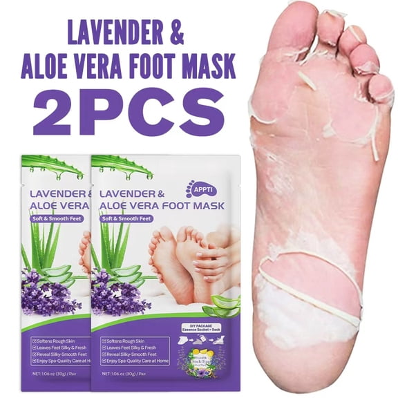 2 Pairs Lavender & Aloe Vera Foot Mask Sock Type, Moisturizing Exfoliating Foot Peel Mask for Dry Cracked Rough Heels, Home Spa Foot Care Treatment