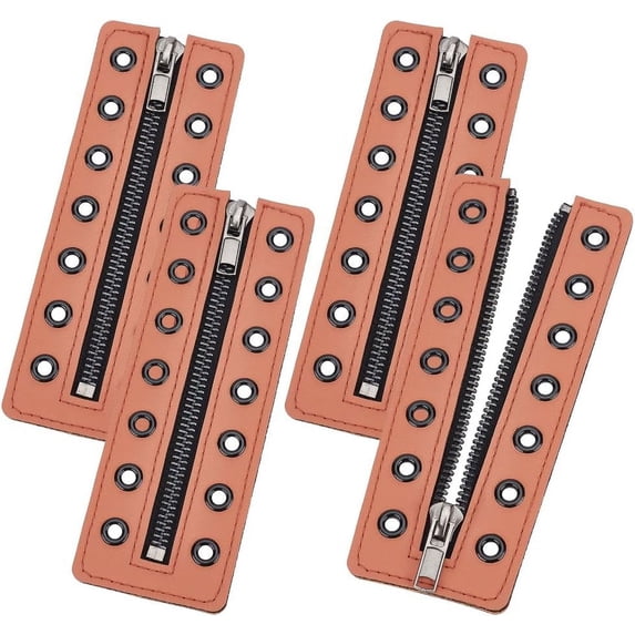 2 Pairs Leather Lace-in Boot Zipper Inserts, 6.1 x 2 Inch Eyelets Zipper Boot Laces 7 Holes No Tie Shoe Laces for Adults Men Women Tieless Shoe Sneakers Laces Repair DIY, Sienna