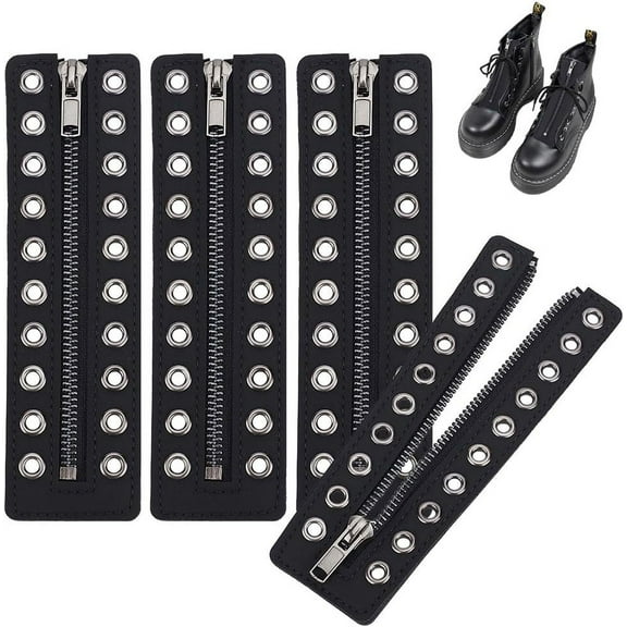 2 Pairs Leather Lace-in Boot Zipper Inserts 6.9 x 2 Inch Eyelets Zipper Boot Laces Black 10 Holes No Tie Shoe Laces for Adults Men Women Tieless Shoe Sneakers Laces Repair DIY DIY