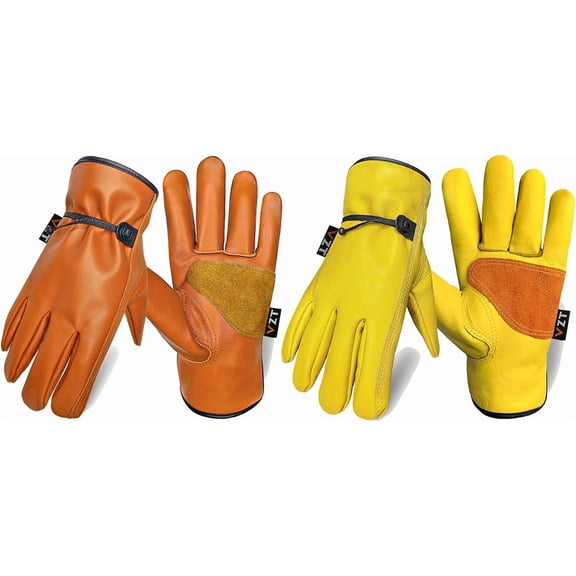 2 Pairs Leather Work Gloves for Men or Women, Non-fading Cowhide, for GardeningConstruction, Welding, Yardwork, driver