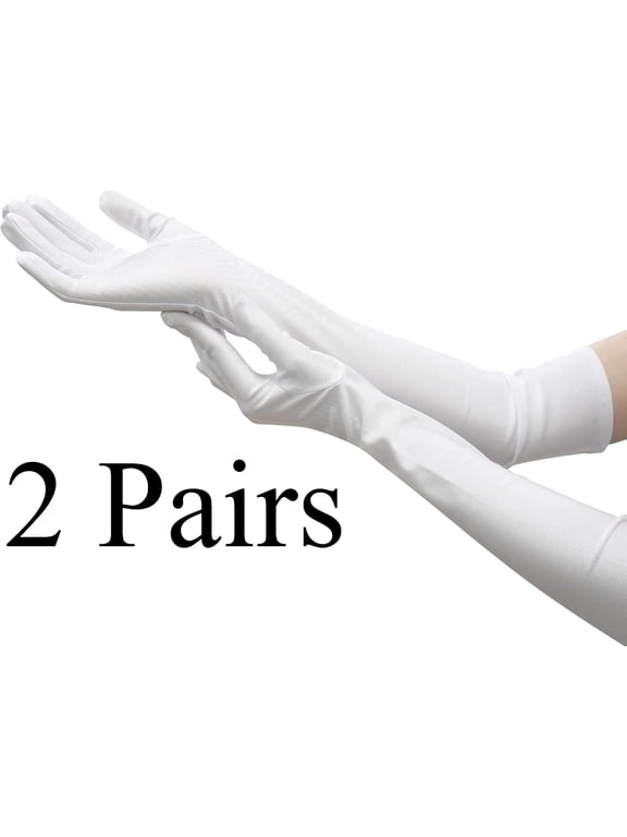 2 Pairs Long Black Opera Gloves for Women, 1920s Satin Stretchy Elbow Length Party Gloves Costumes Bridal, 20inch