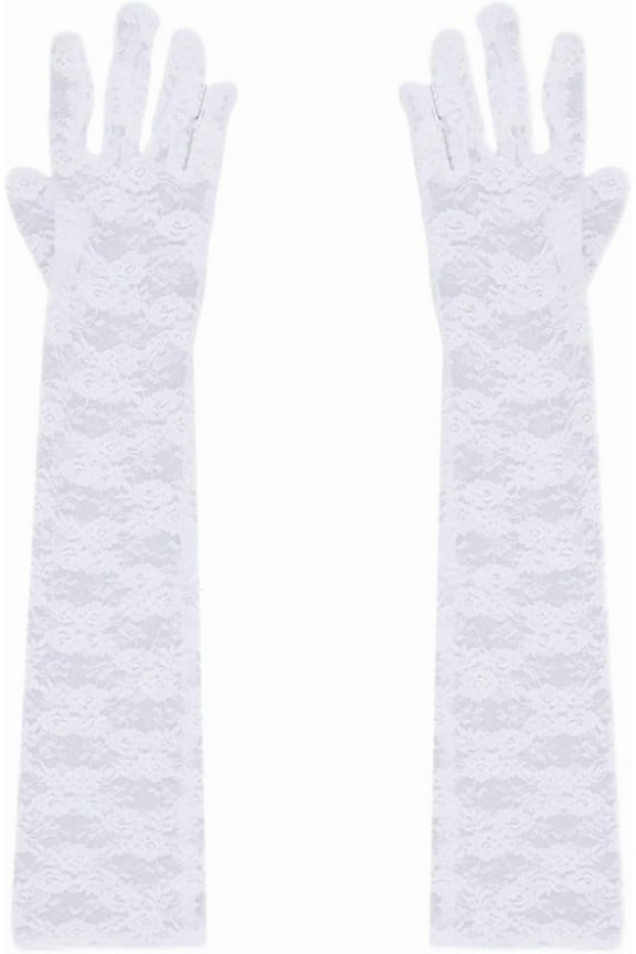 2 Pairs Long Elegant Opera Flower Lace Gloves Polyester Vintage White Floral Tea Party Lace Gloves Arm Elbow Length Bulk for Women Evening Party Bridal Wedding Ceremony Costume Accessories White