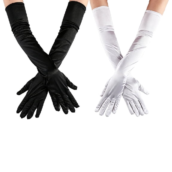 2 Pairs Long Satin Gloves for Women, Elbow Length Soft Stretchy Breathable Formal Bridal Wedding Opera Party Gloves
