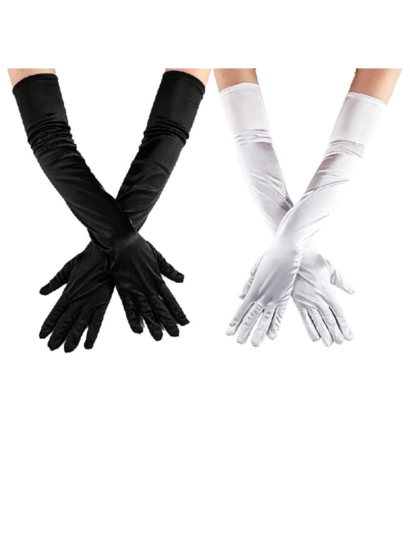 2 Pairs Long Satin Gloves for Women, Elbow Length Soft Stretchy Breathable Formal Bridal Wedding Opera Party Gloves
