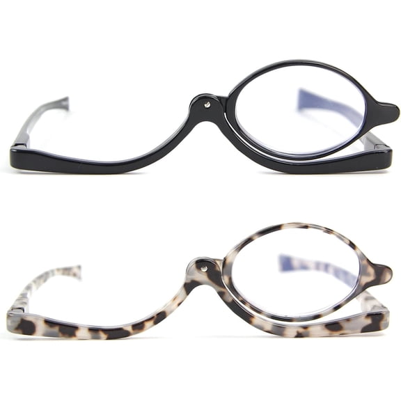 2 Pairs Makeup Reading Glasses for Women, Magnifying Flip Down Cosmetic Readers, Make Up Glasses with Spring Hinge