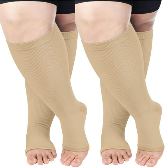 2 Pairs Medical Sport Open Toe Compression Socks - 20-30mmhg Graduated Knee-High Support for Men & Women, Ideal for Soccer, Running, and Nurses
