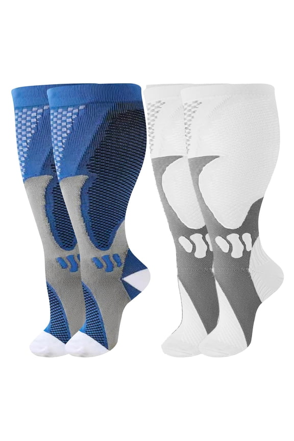 2 Pairs Medical Sport Plus Size Compression Socks - 20-30mmHg Graduated Knee-High Support for Men & Women, Ideal for Soccer, Running, and Nurses