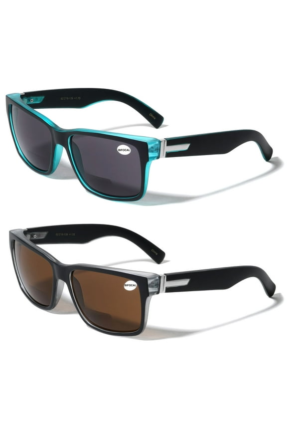 2 Pairs Men Bifocal Large Wide Fitment 150mm Reading Sunglasses - Outdoor Readers Glasses +2.50