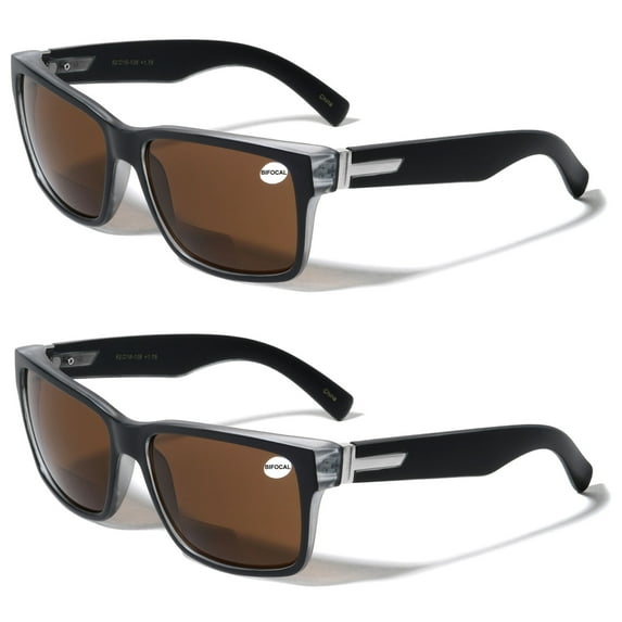 2 Pairs Men Bifocal Large Wide Fitment 150mm Reading Sunglasses - Outdoor Readers Glasses +3.00 Brown