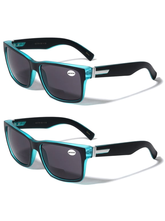 2 Pairs Men Bifocal Large Wide Fitment 150mm Reading Sunglasses - Outdoor Readers Glasses +3.25 Black