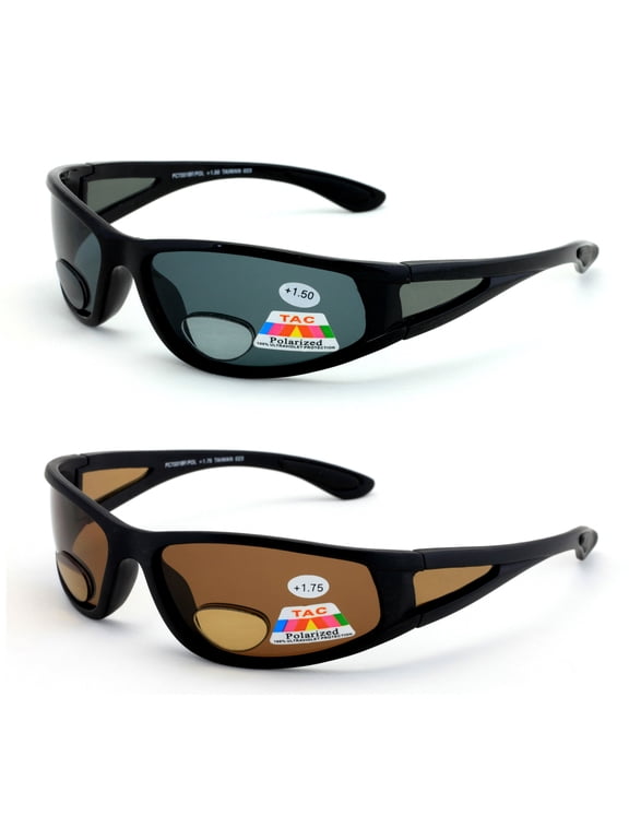 2 Pairs Men Polarized fly fishing sunglasses with magnification bifocal lens readers outdoor reading +2.50